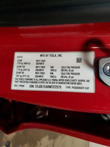 2022 TESLA MODEL 3 5YJ3E1EA0NF372579