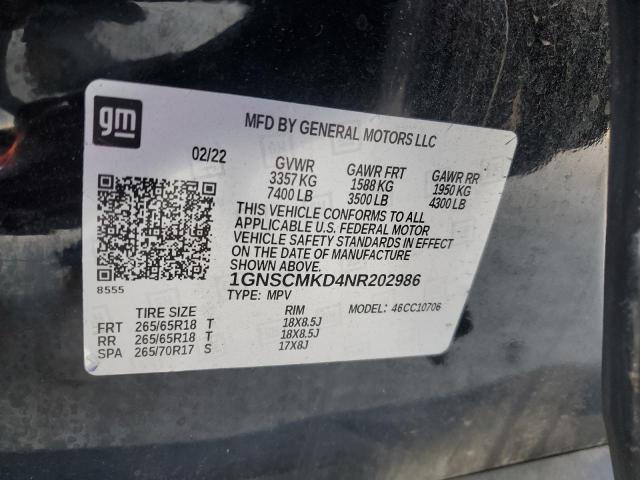 2022 CHEVROLET TAHOE C150 1GNSCMKD4NR202986