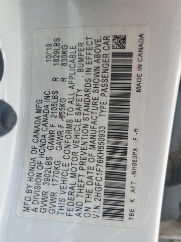 2019 HONDA CIVIC EXL 2HGFC1F76KH650933