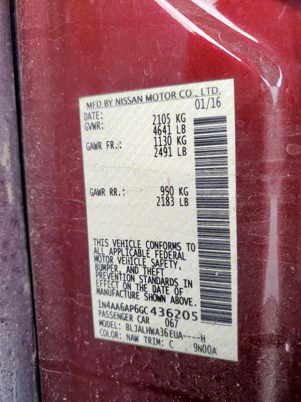 2016 NISSAN MAXIMA 3.5 1N4AA6AP6GC436205