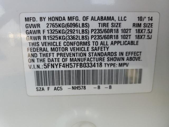 2015 HONDA PILOT EXL 5FNYF4H57FB033418
