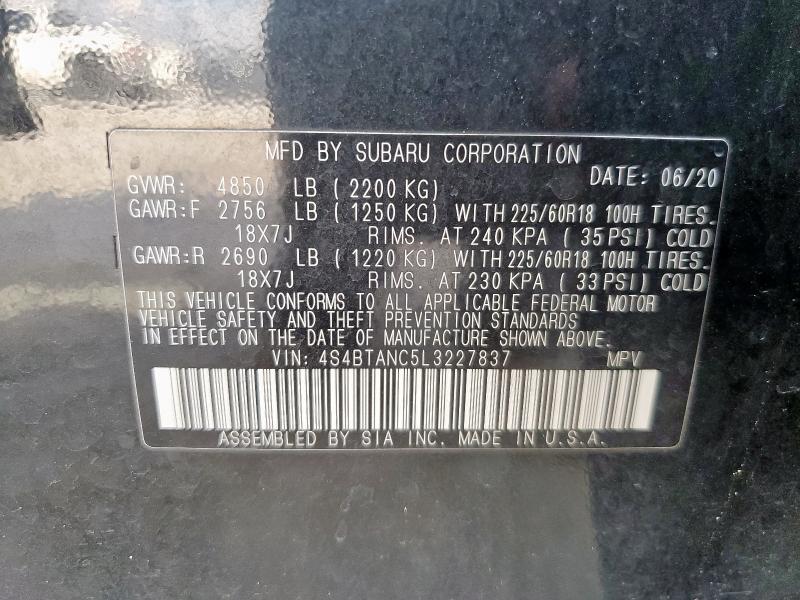 2020 SUBARU OUTBACK LIMITED 4S4BTANC5L3227837