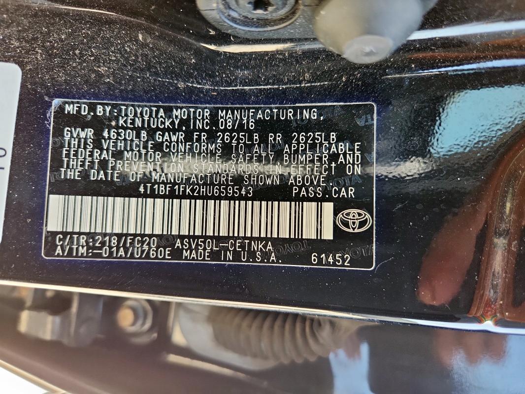 2017 TOYOTA CAMRY LE 4T1BF1FK2HU659543