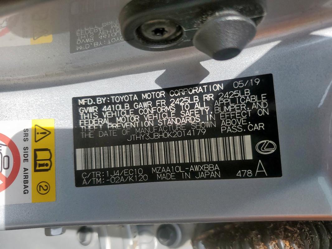 2019 LEXUS UX 200 JTHY3JBH0K2014179