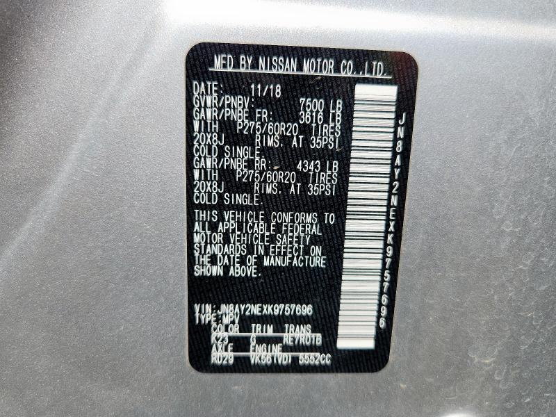 2019 NISSAN ARMADA PLA JN8AY2NEXK9757696