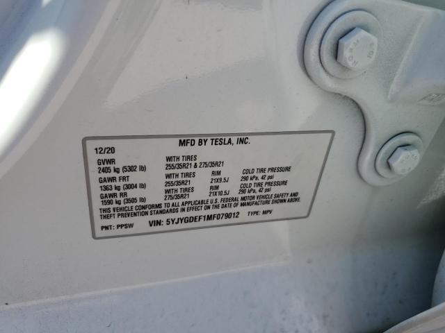2021 TESLA MODEL Y 5YJYGDEF1MF079012