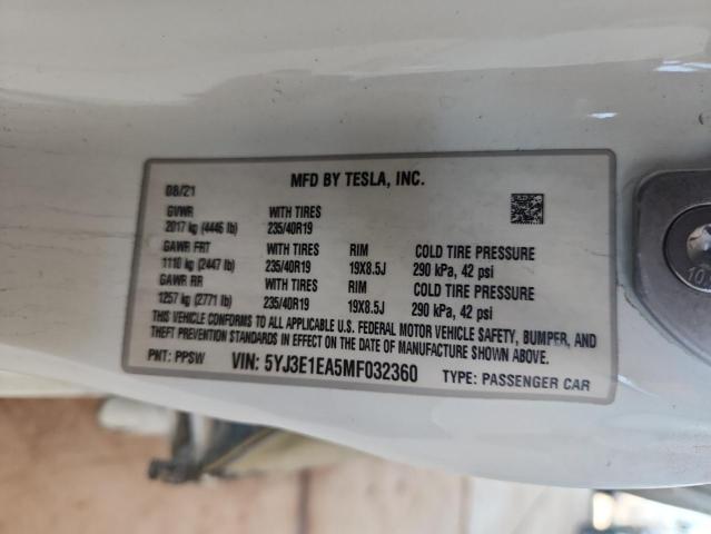 2021 TESLA MODEL 3 5YJ3E1EA5MF032360