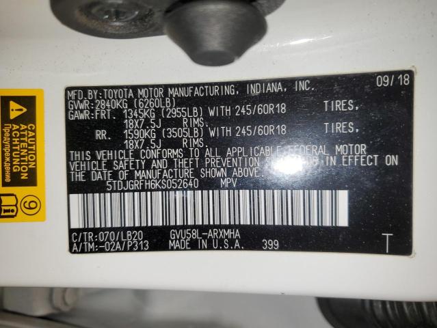 2019 TOYOTA HIGHLANDER 5TDJGRFH6KS052640