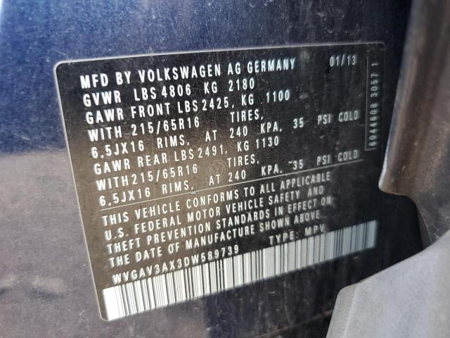 2013 VOLKSWAGEN TIGUAN S - WVGAV3AX3DW589739