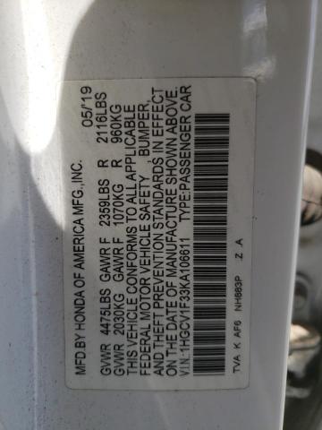 2019 HONDA ACCORD SPO 1HGCV1F33KA106611