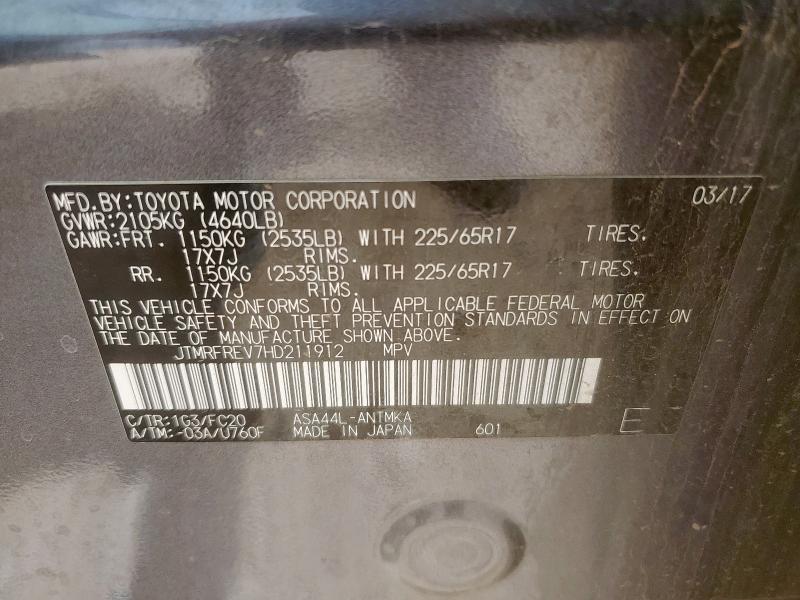 2017 TOYOTA RAV4 XLE JTMRFREV7HD211912