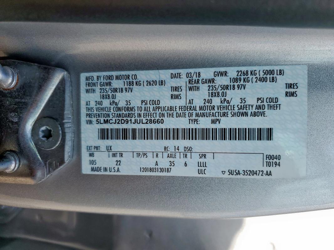 2018 LINCOLN MKC SELECT 5LMCJ2D91JUL28660