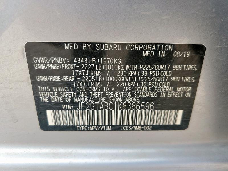 2019 SUBARU CROSSTREK - JF2GTABC1K8386596