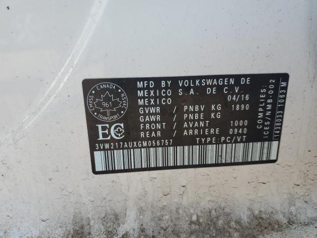 2016 VOLKSWAGEN GOLF S/SE 3VW217AUXGM056757