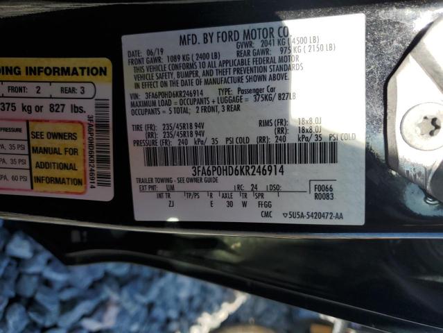 2019 FORD FUSION SE - 3FA6P0HD6KR246914