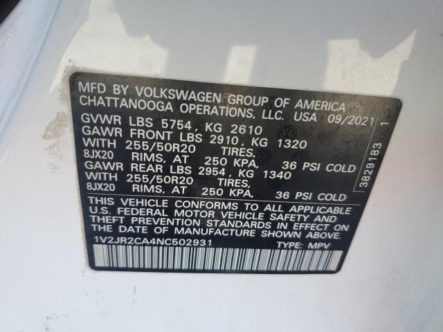 2022 VOLKSWAGEN ATLAS SE 1V2JR2CA4NC502931
