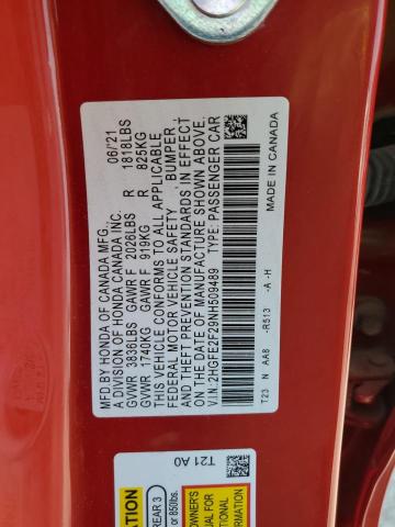 2022 HONDA CIVIC LX 2HGFE2F29NH509489