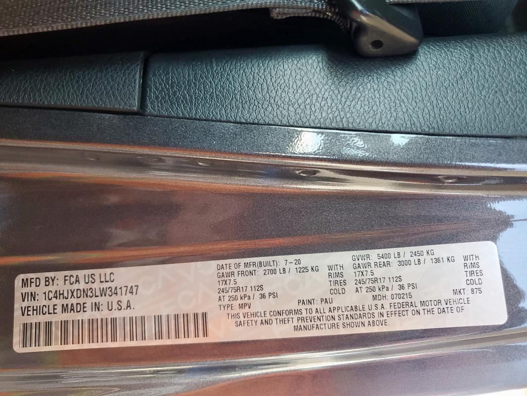 2020 JEEP WRANGLER U 1C4HJXDN3LW341747