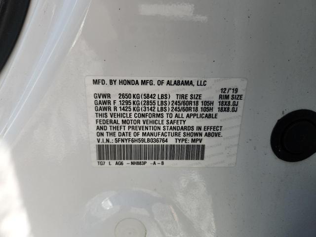 2020 HONDA PILOT EXL 5FNYF6H59LB036764