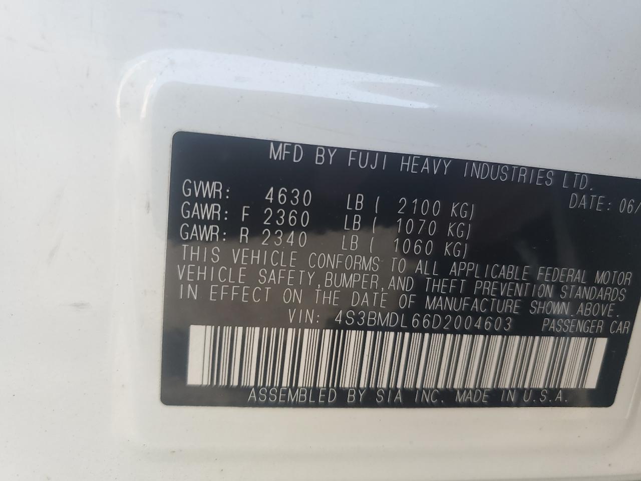 SUBARU LEGACY 3.6R LIMITED