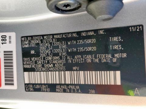 2022 TOYOTA SIENNA LIM 5TDERKEC4NS092955