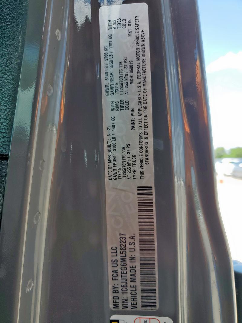 2021 JEEP GLADIATOR 1C6JJTEG6ML582237