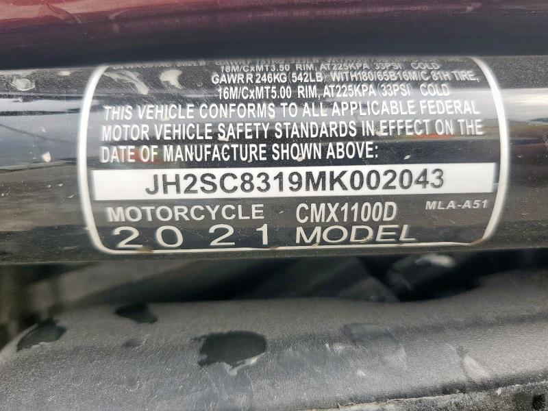 2021 HONDA CMX1100 D JH2SC8319MK002043