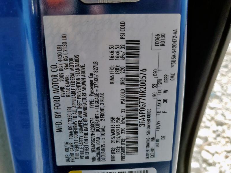 2017 FORD FUSION S 3FA6P0G77HR200576