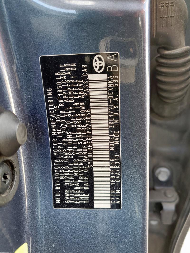 2015 TOYOTA COROLLA L 5YFBURHE6FP277056