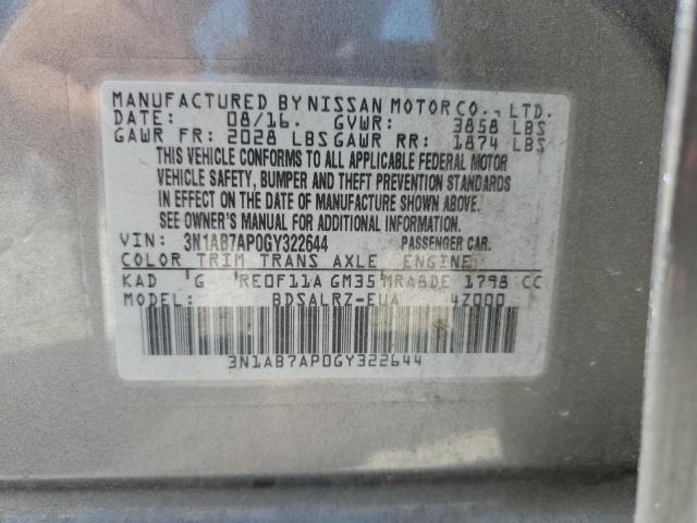 2016 NISSAN SENTRA S 3N1AB7AP0GY322644