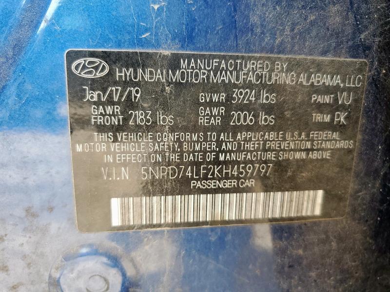 2019 HYUNDAI ELANTRA SE 5NPD74LF2KH459797