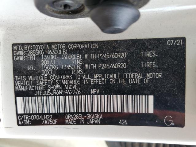 2021 TOYOTA 4RUNNER TR JTEJU5JR6M5962276