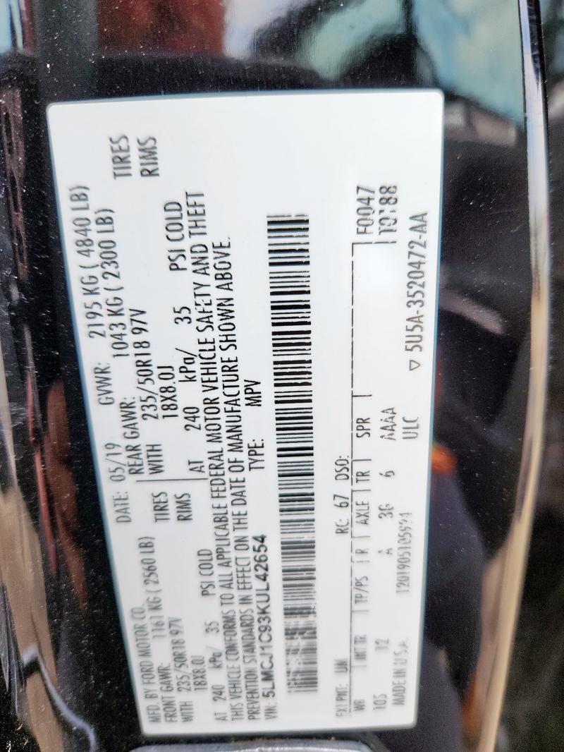 2019 LINCOLN MKC 5LMCJ1C93KUL42654