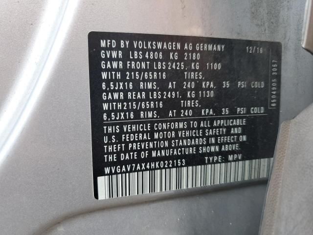 2017 VOLKSWAGEN TIGUAN S WVGAV7AX4HK022153
