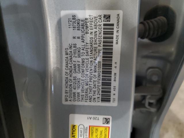 2022 HONDA CIVIC TOUR 2HGFE1F93NH310008