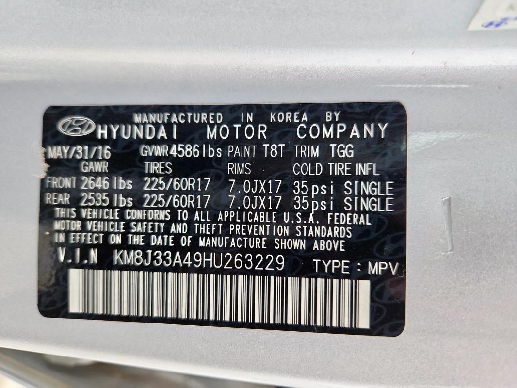 2017 HYUNDAI TUCSON LIM - KM8J33A49HU263229