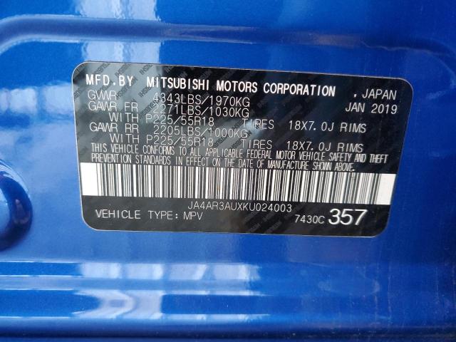 2019 MITSUBISHI OUTLANDER JA4AR3AUXKU024003