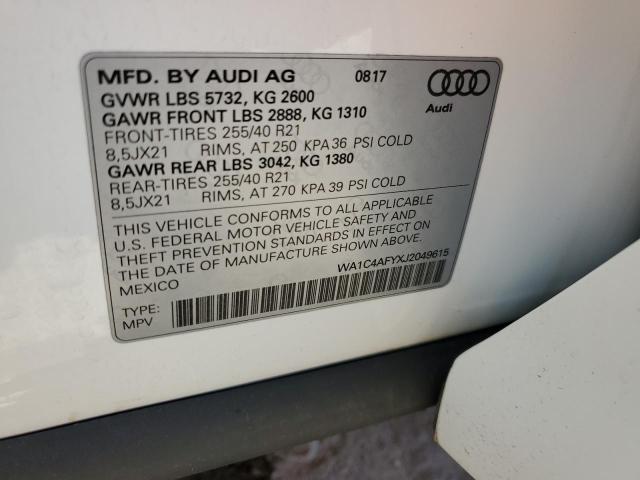 2018 AUDI SQ5 PRESTI WA1C4AFYXJ2049615