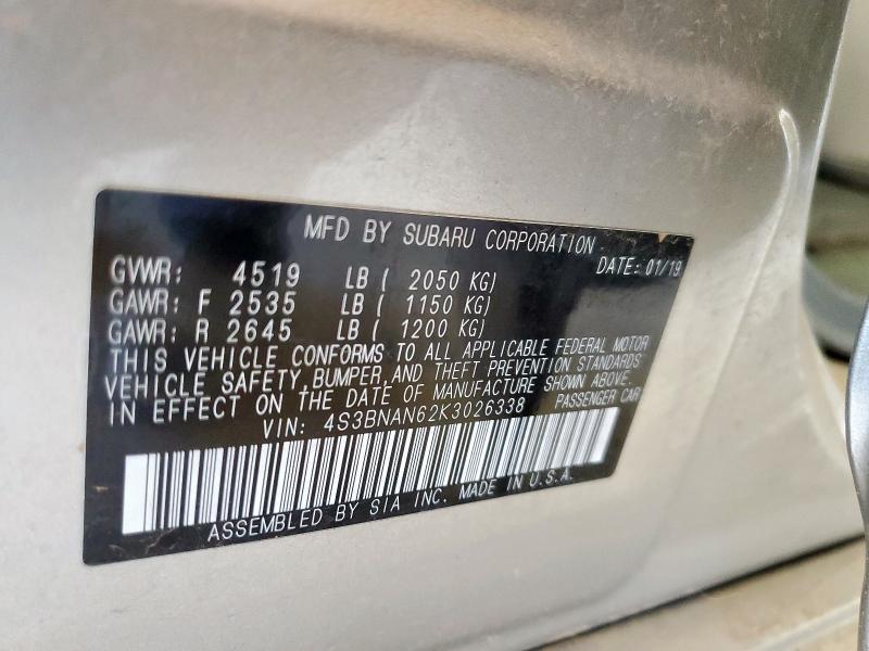 2019 SUBARU LEGACY 2.5 4S3BNAN62K3026338