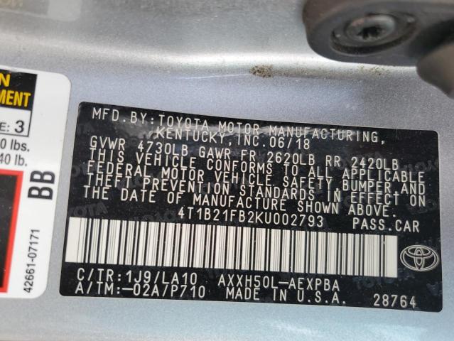 2019 TOYOTA AVALON XLE 4T1B21FB2KU002793