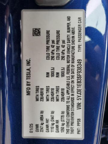 2025 TESLA MODEL 3 - 5YJ3E1EB3SF938349