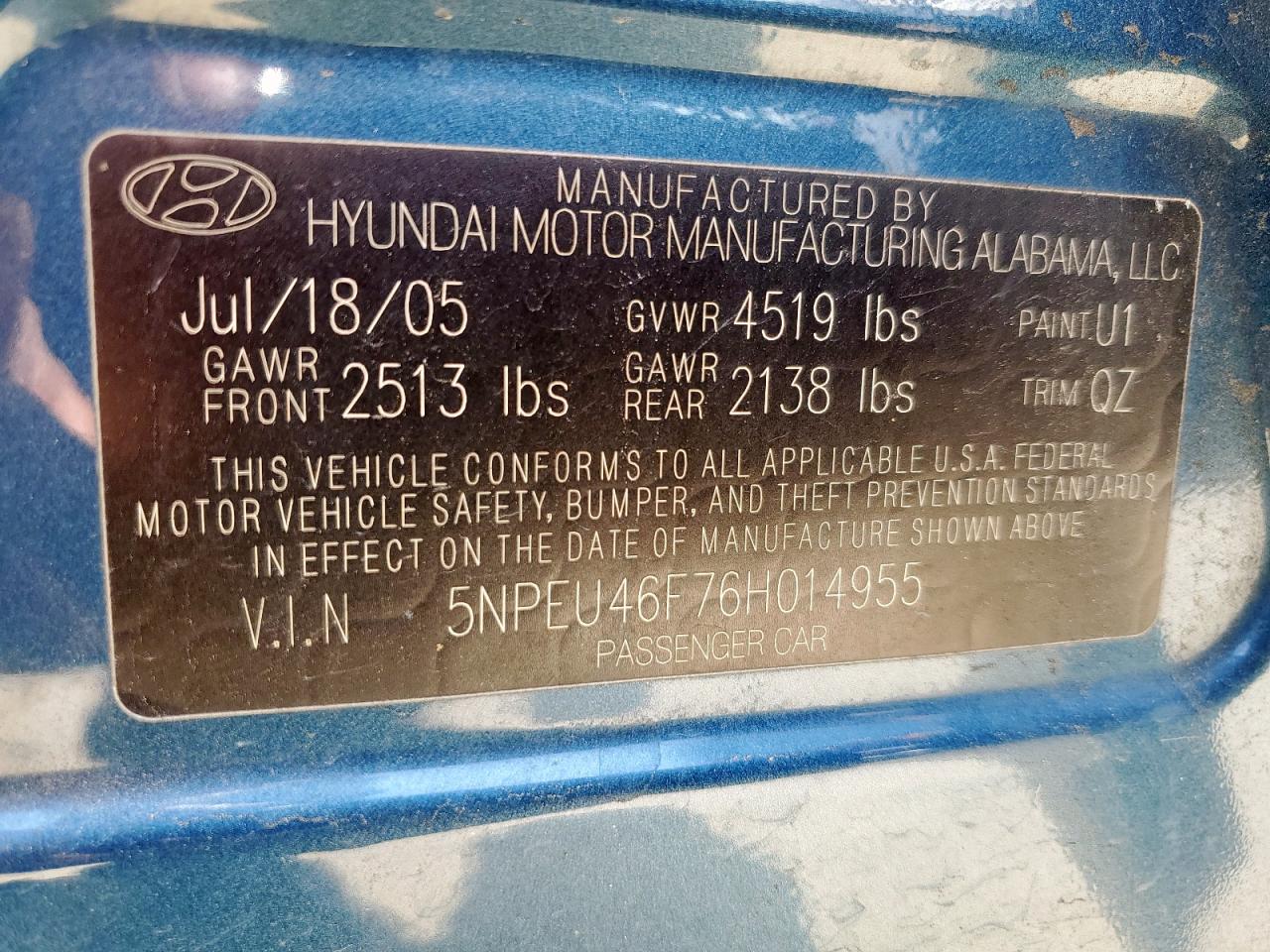 Lot #3287589007 2006 HYUNDAI SONATA GLS