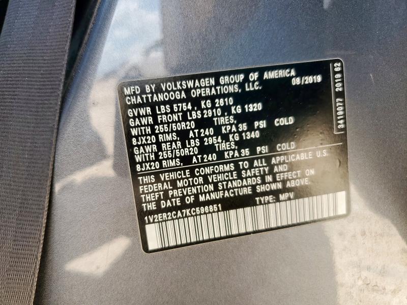 2019 VOLKSWAGEN ATLAS SEL 1V2ER2CA7KC596851