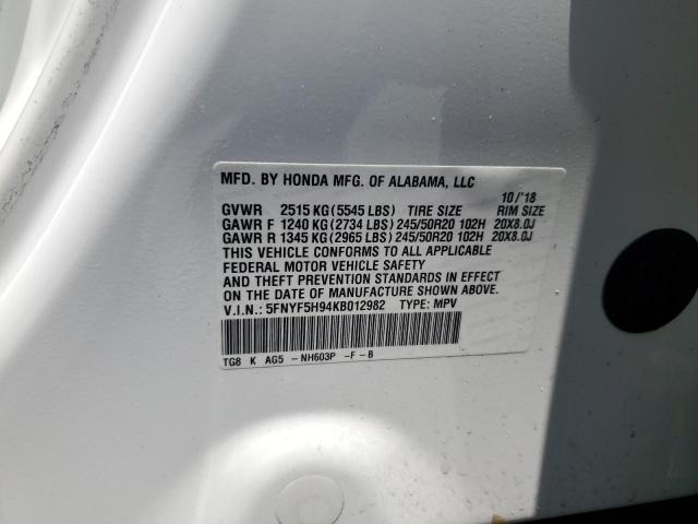 2019 HONDA PILOT TOUR - 5FNYF5H94KB012982