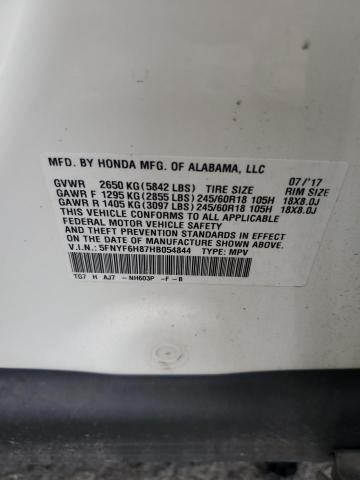 2017 HONDA PILOT EXL - 5FNYF6H87HB054844