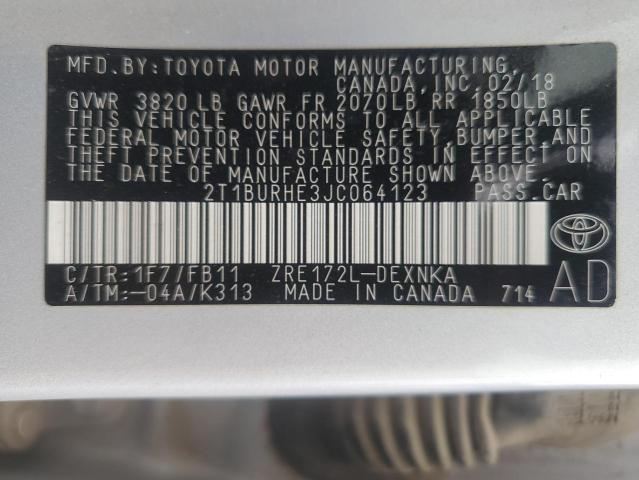 2018 TOYOTA COROLLA L - 2T1BURHE3JC064123