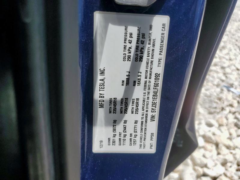 2020 TESLA MODEL 3 5YJ3E1EB4LF601092