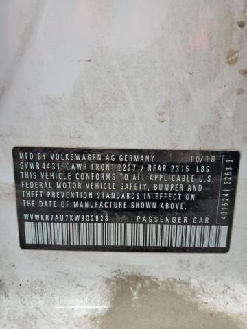 2019 VOLKSWAGEN E-GOLF SE WVWKR7AU7KW902928