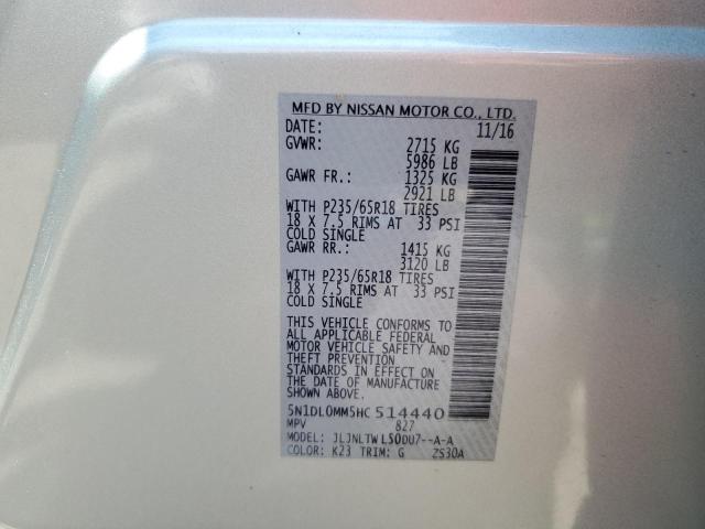2017 INFINITI QX60 5N1DL0MM5HC514440