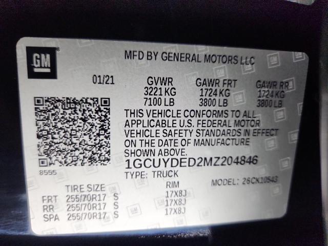 2021 CHEVROLET SILVERADO 1GCUYDED2MZ204846